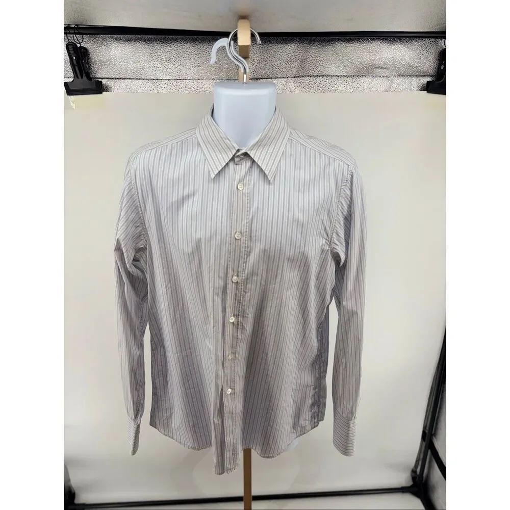 Miu Miu Striped Button Down Men’s Dress Shirt Size 41/16 White Blue